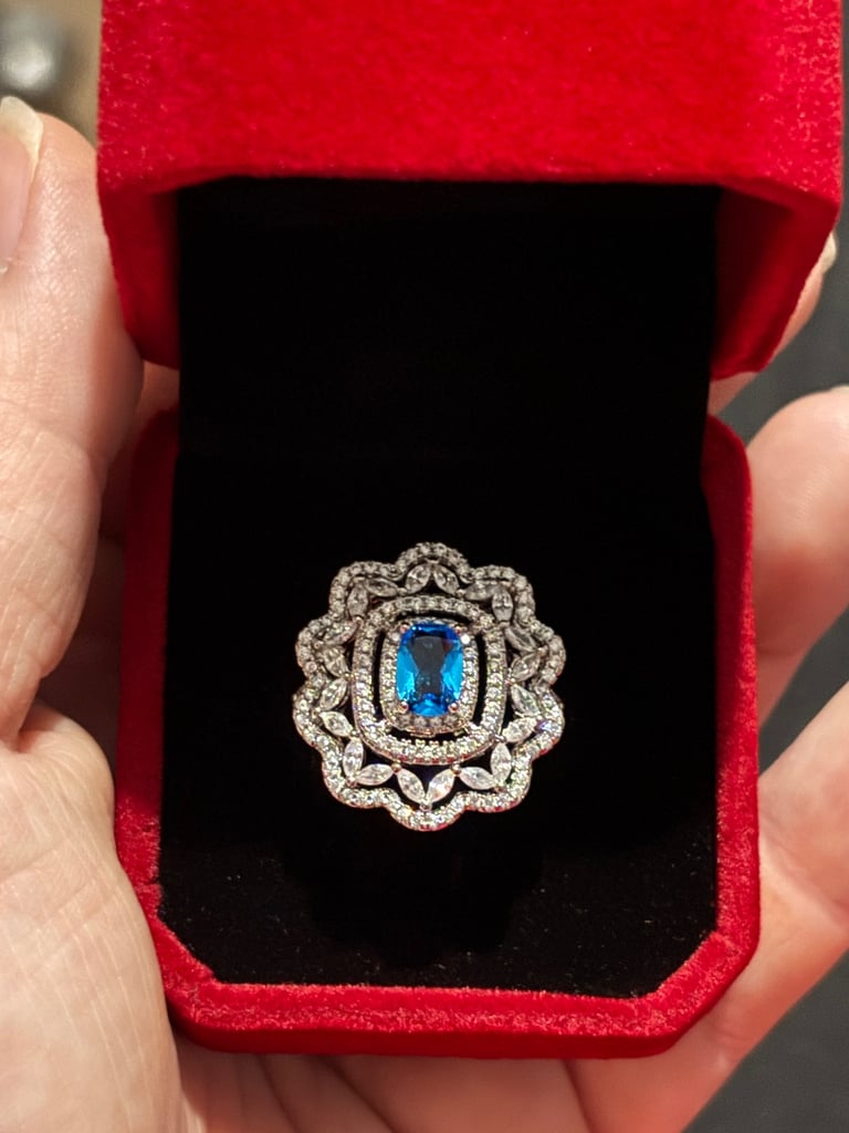 Sterling Silver Blue & Clear Zircon Ring 