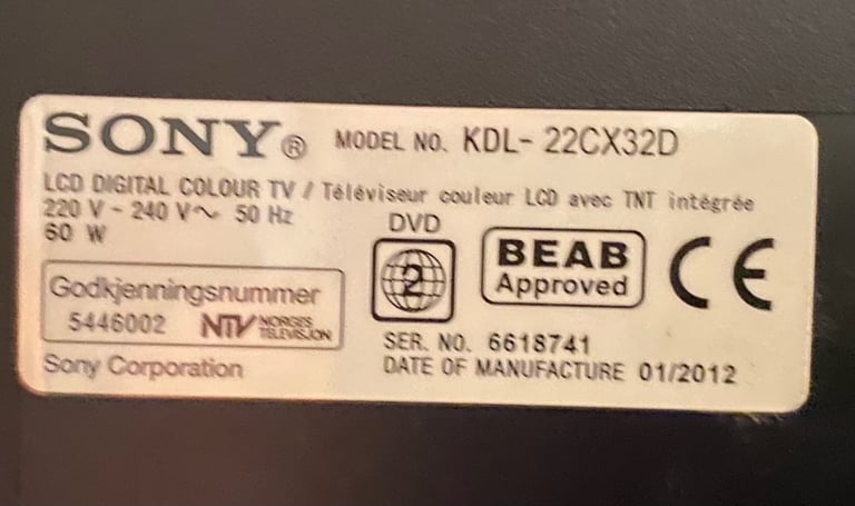 22” Sony LCD digital TV with remote (not smart)