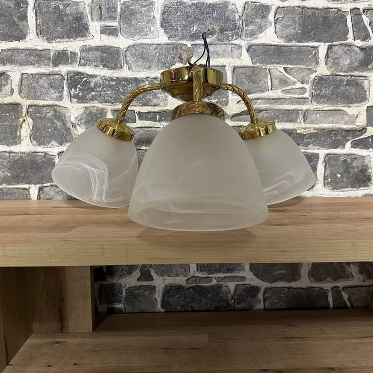 3-Light Brass & Frosted Glass Ceiling Light
