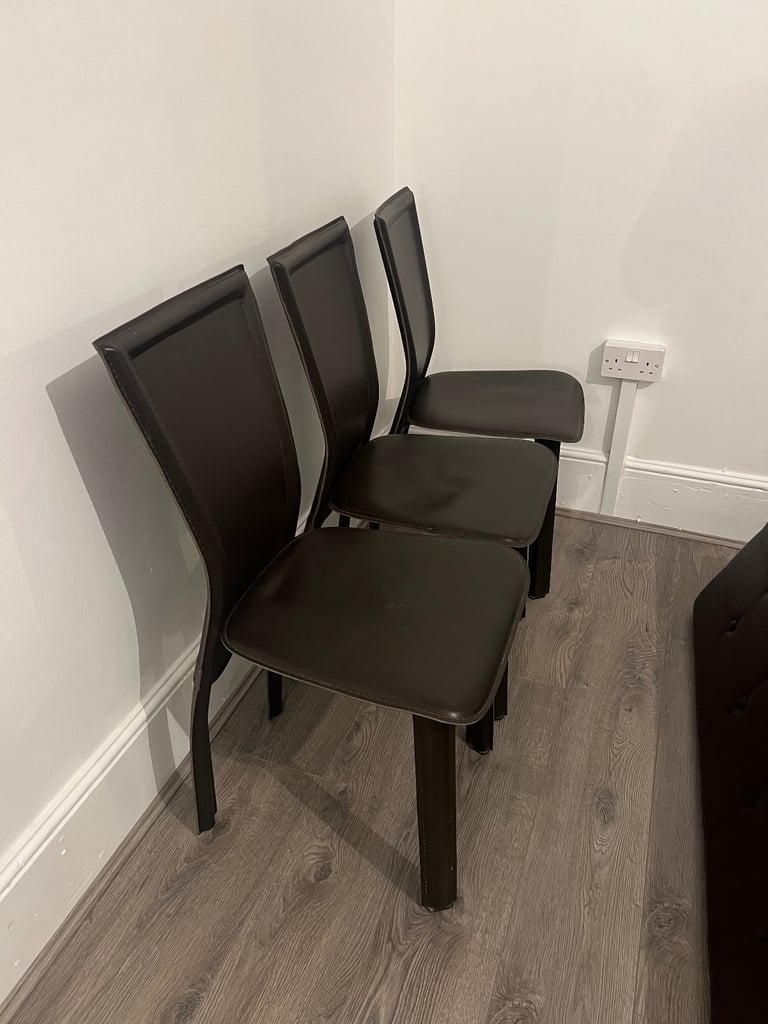 image for 3x dark brown faux (hard) leather chairs 