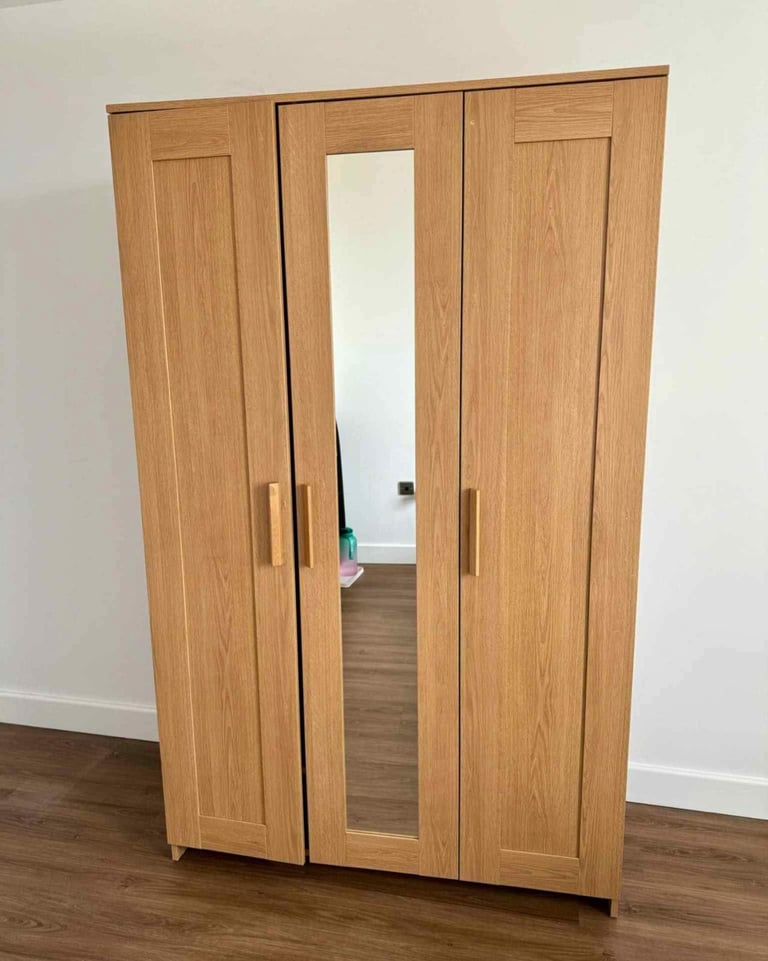 IKEA Brimnes 3-Door Wardrobe with Mirror, Oak Effect Finish