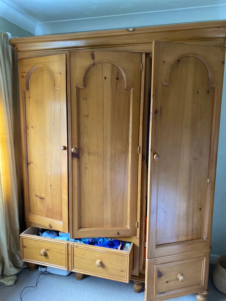 Antique pine triple wardrobe
