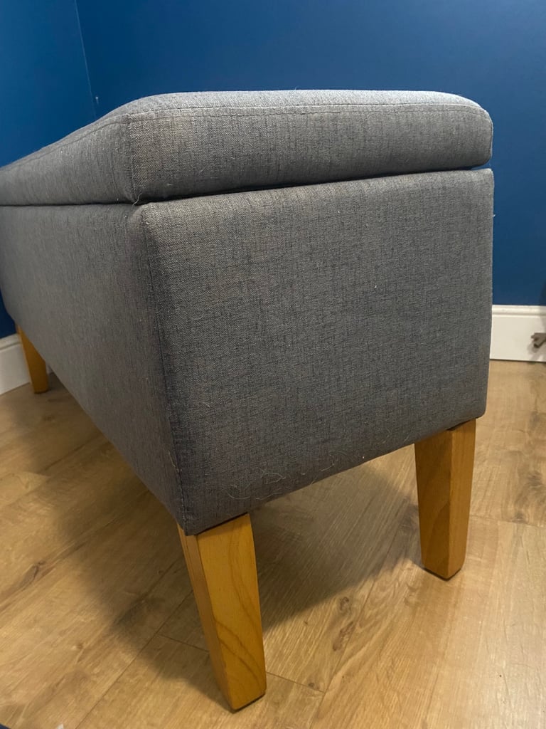 2 x Grey Storage Benches with Wooden Legs – Removable Lid