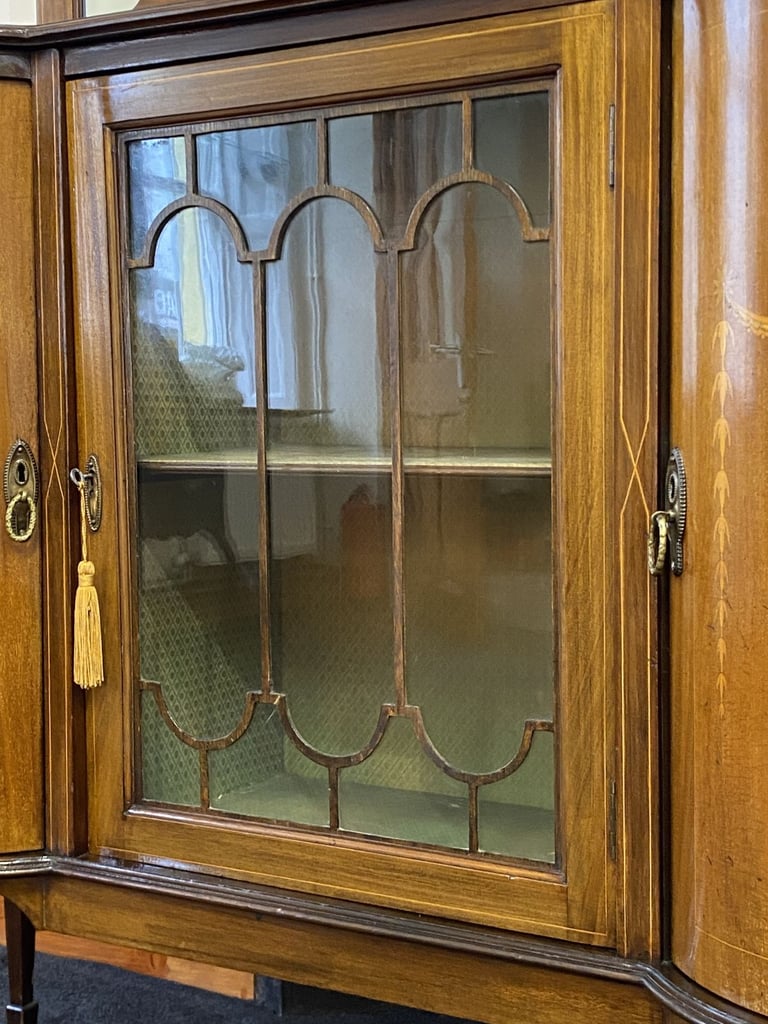 Fine Edwardian Mahogany & Satinwood Marquetry Glazed Sideboard Display Cabinet