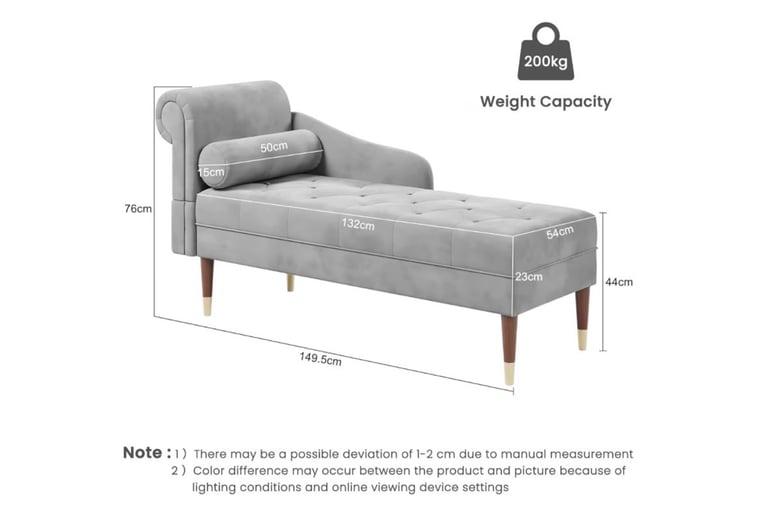 Velvet Chaise Lounge Bedroom Chair Sofa with Left Armrest and Lumbar Pillow