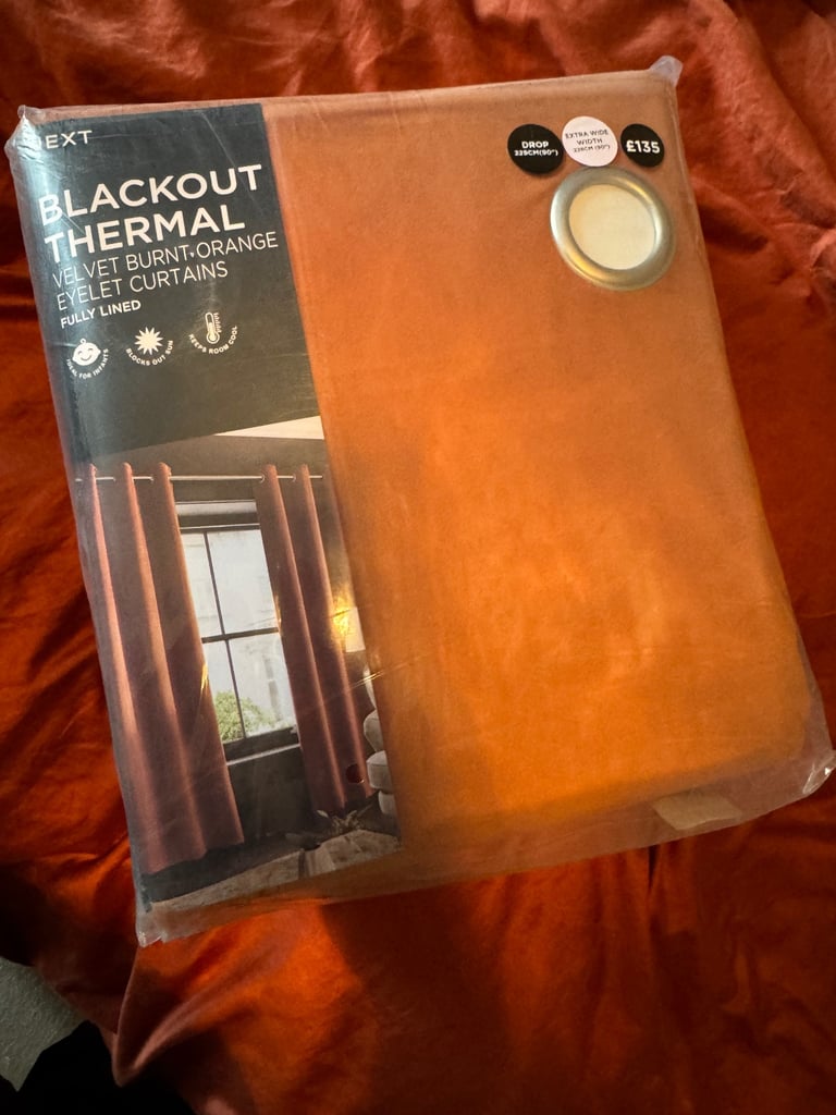3 x Next Thermal Blackout Curtains (Velvet in a Burnt Orange colour)