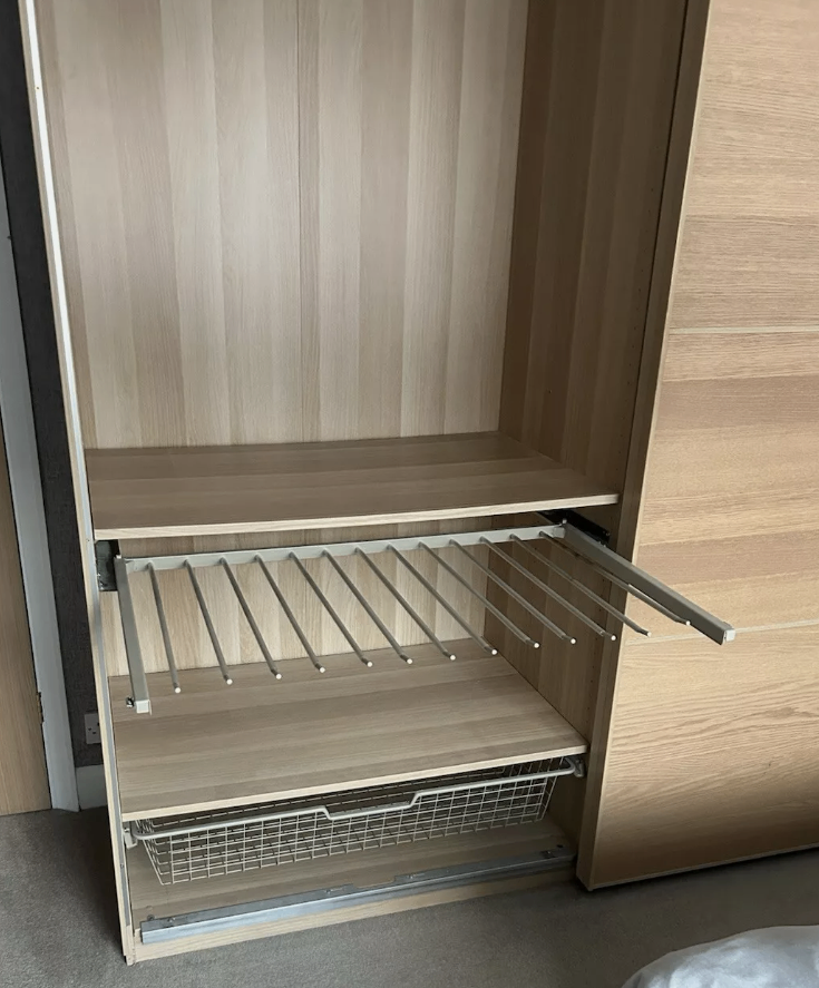 LARGE IKEA PAX White Oak Wardrobe, 2 Hang Rail, 5 Shelf & 3 wire drawers, 200x236 FREE DELIVERY 138