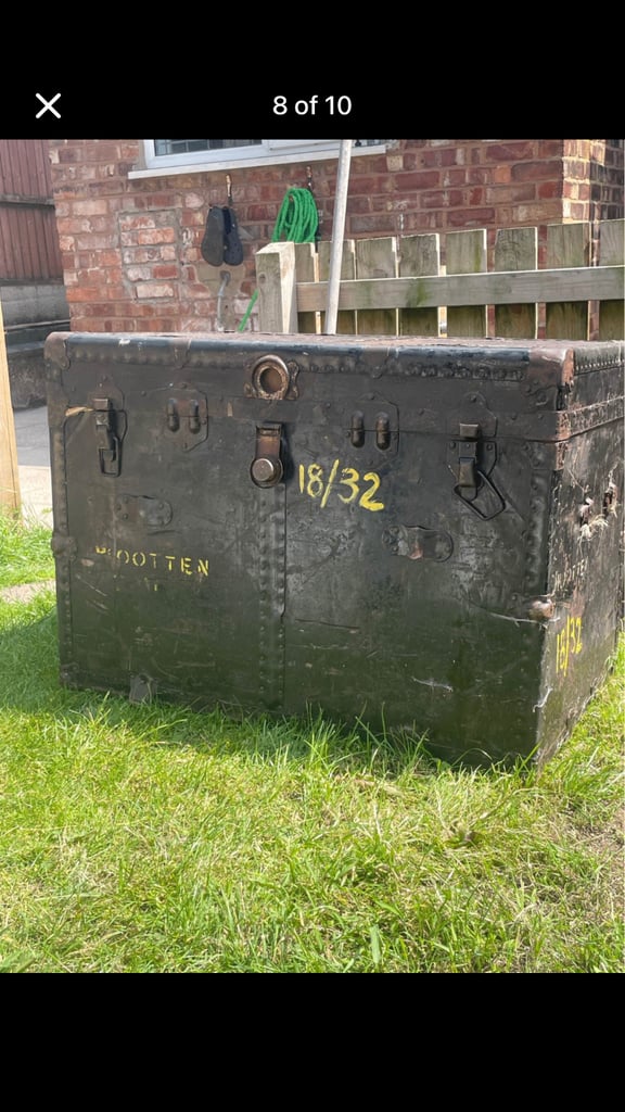 Antique metal & leather trunk