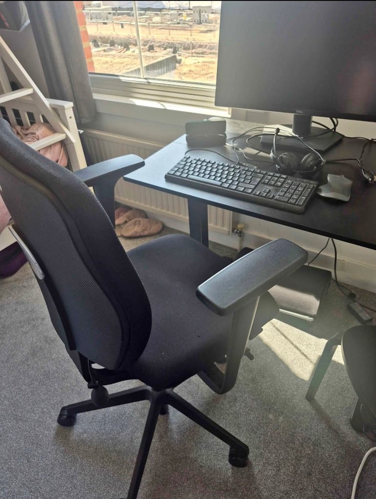 image for Electric Adjustable Desk + Ergonomic Chair + Foot Rest + Mouse Pad – £50 (Complete Set)