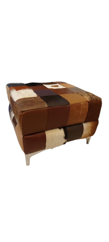 image for Leather Patchwork Footstool with additional storage