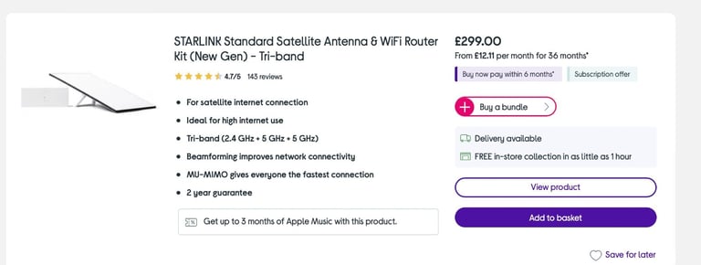 image for STARLINK Standard Satellite Antenna & WiFi Router Kit (New Gen) - Tri-band