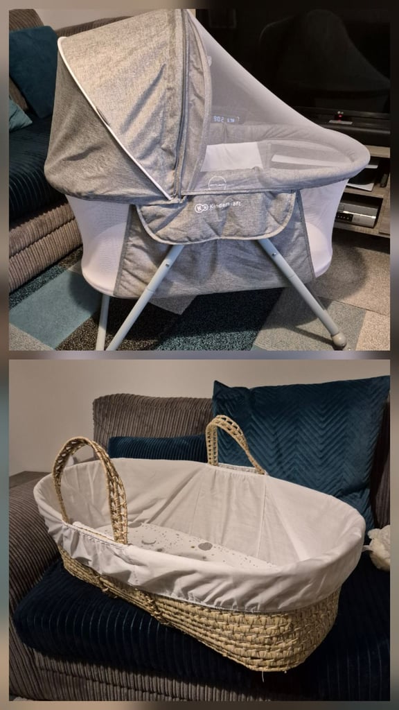 image for 2x baby Kinderkraft baby crib with moses basket New 