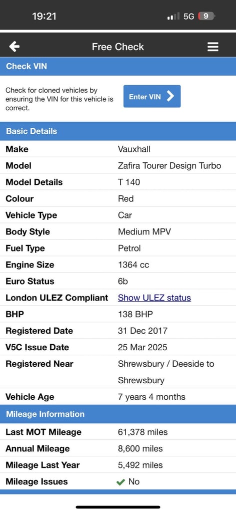 Vauxhall, ZAFIRA, MPV, 2017, Manual, 1364 (cc), 5 doors