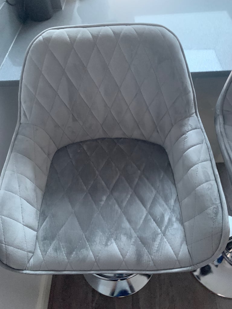 Diamond Stitch Bar Stools Grey Velour