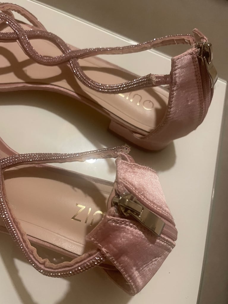 Pink satin diamonte t-strap flat sandal