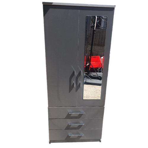 2 Door 3 Drawer Mirror Wardrobe - Grey