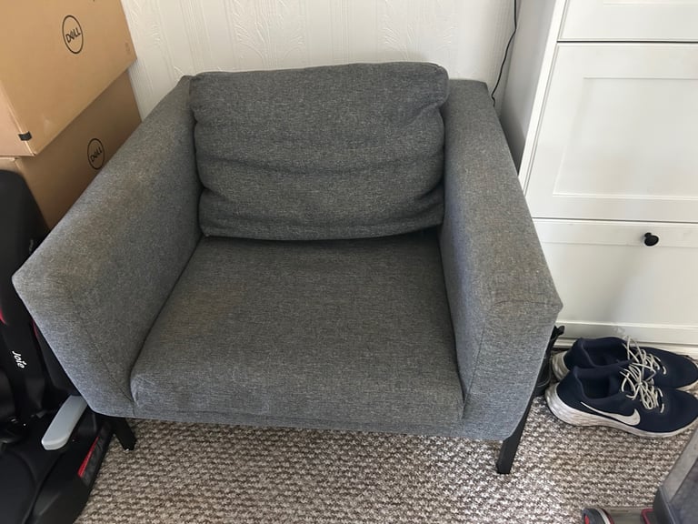 Two grey Ikea arm chairs 
