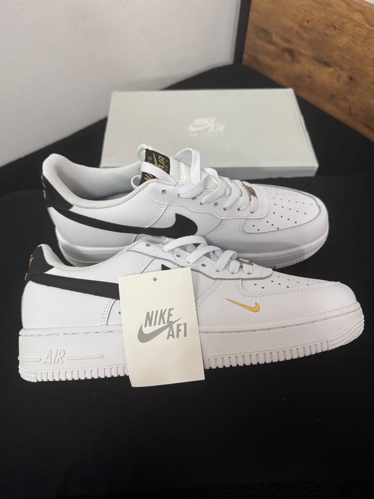 Brand New, Nike Air Force 1’s, Black, White & Gold, Size 9.
