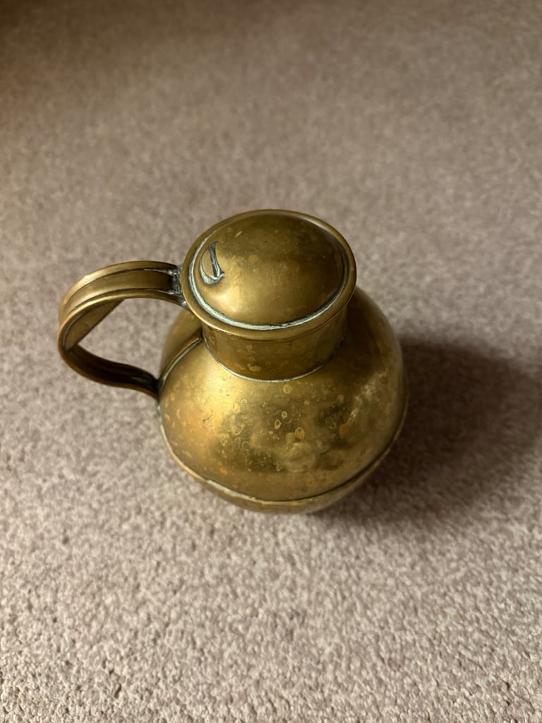 Vintage Brass Guernsey Jersey Jugs Pitcher Dented Antiques