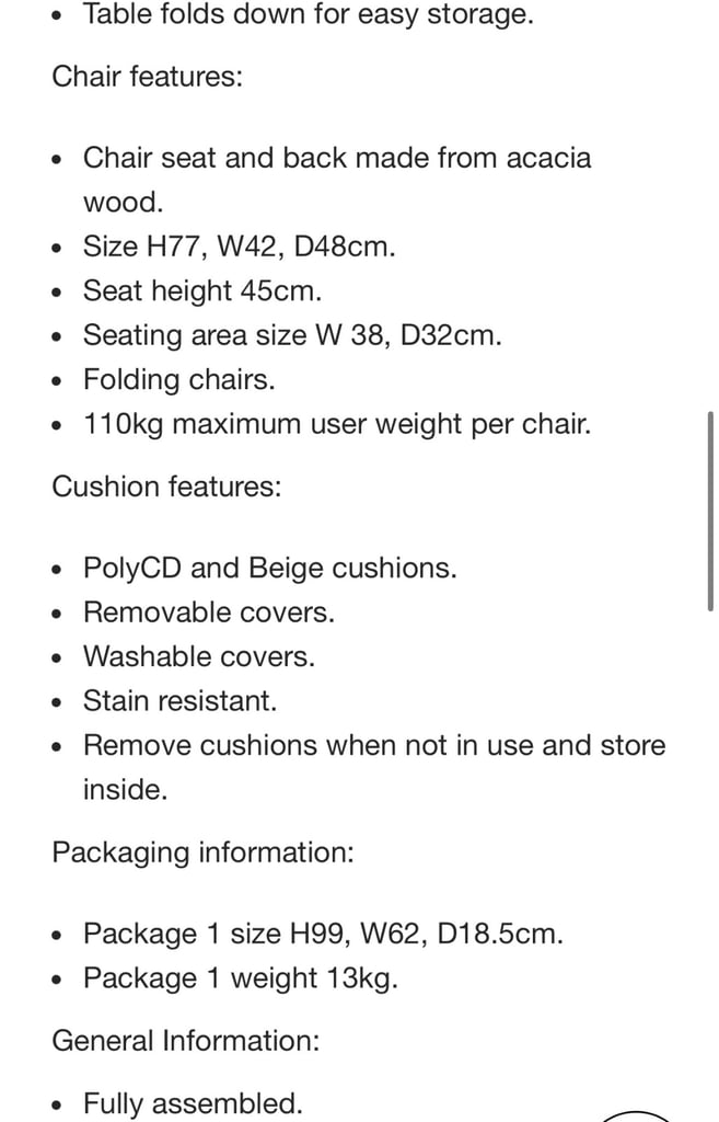 Habitat Evissa 2 Seater Folding Wooden Garden Bistro Set 