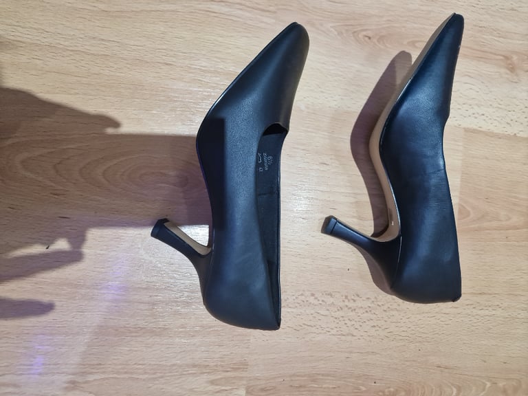 image for Ladies Black Leather Court Shoes - M&S 