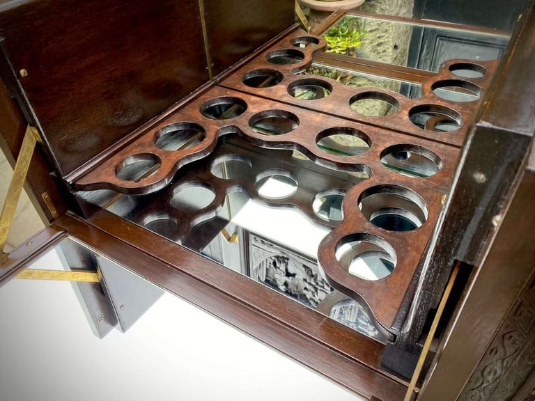 20th century Chinese heavily carved camphor wood cocktail bar cabinet