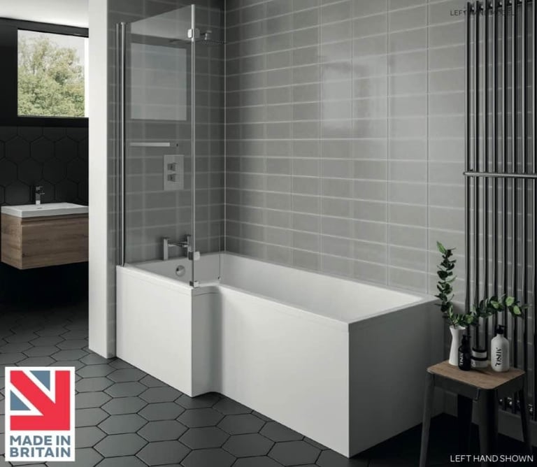 image for New Elite L Shaped Left Hand Shower Bath 1800 x 850mm RRP £366 Our Price £210