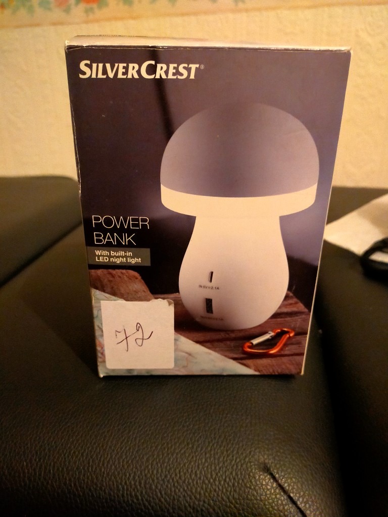 Silver Crest power bank with  built-in LED night light.