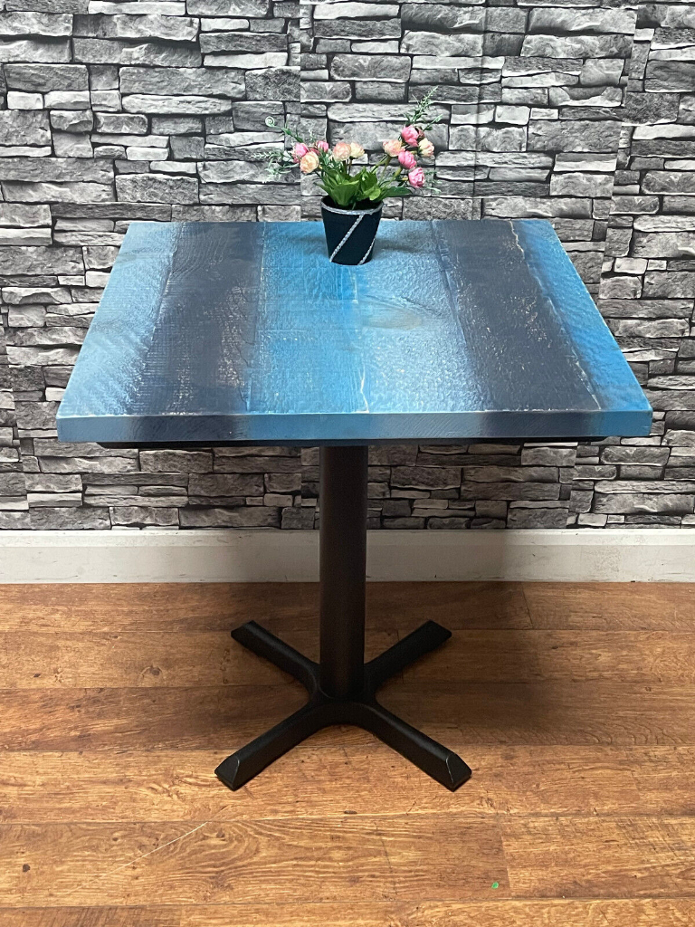 Heavy Duty Contract Quality Blue Striped Rustic Wood 700mm x 700mm Bistro Table