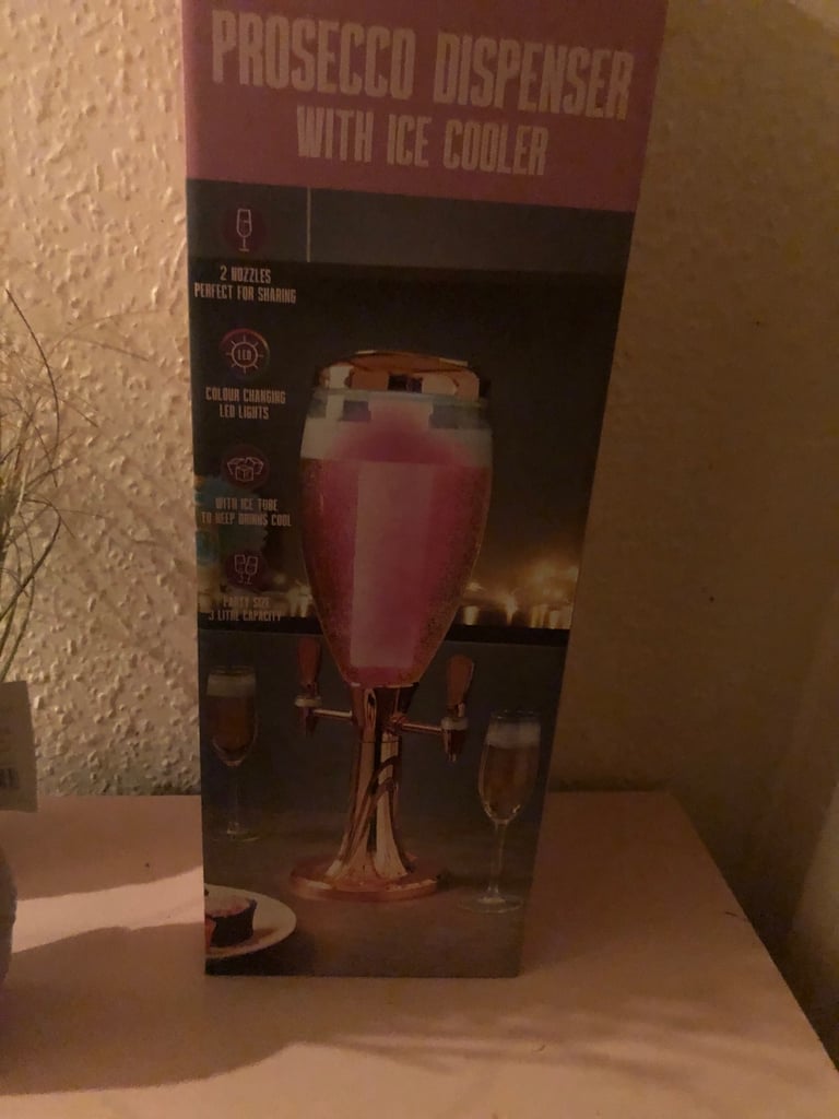 image for Nw Rosegold Prosecco Dispenser With Ice Cooler Changing LED Lights Party Size 3L