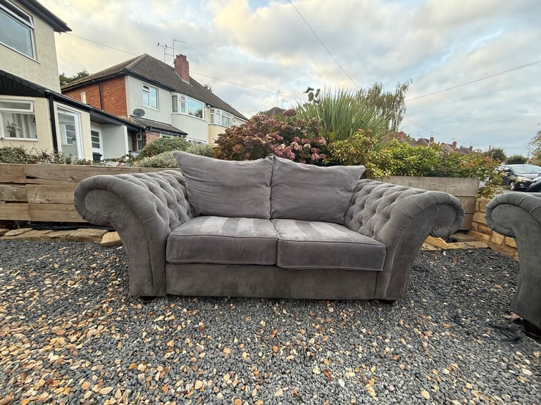 Grey Chesterfield 3 Seater Sofa Set 