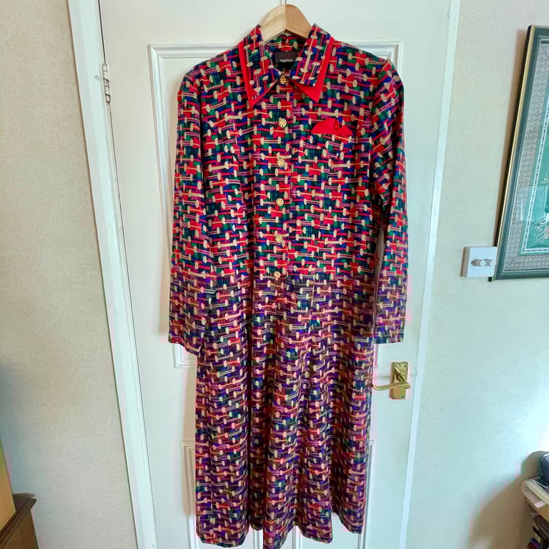 Vintage Marcelle Griffon French Abstract Print Shirt Dress 