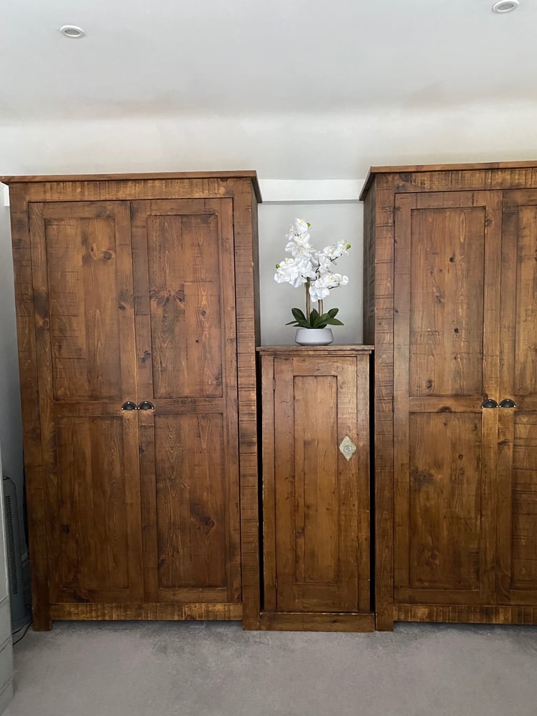 Pair of Tall Wardrobes-Custom Handmade Planed Solid Wood-7ft 6” Tall