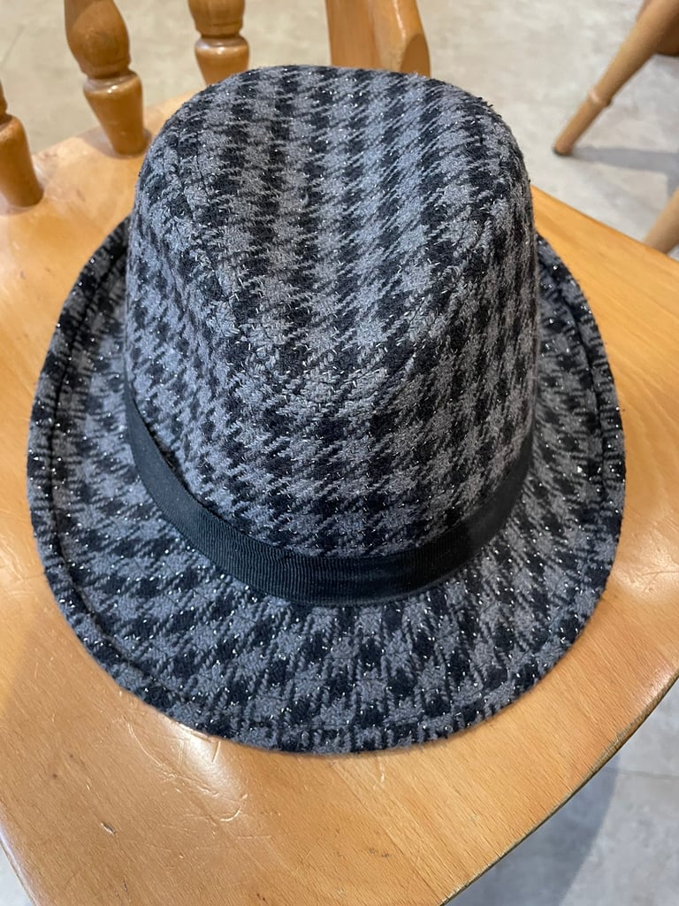 Lovely Black and grey check hat with bit of silver sparkle