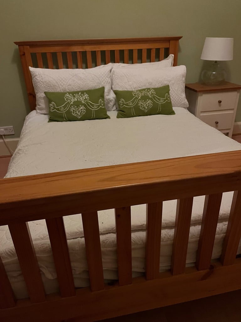 Pine Double Bed Frame & Mattress
