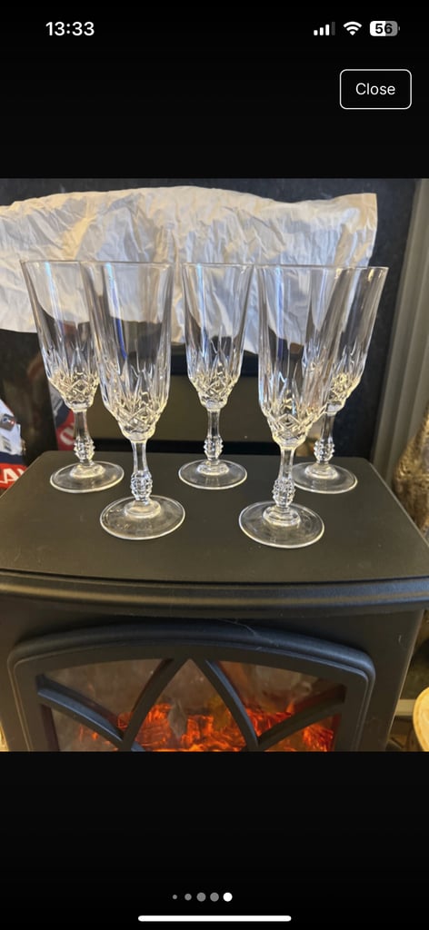 Set of 5 lead crystal champagne flutes