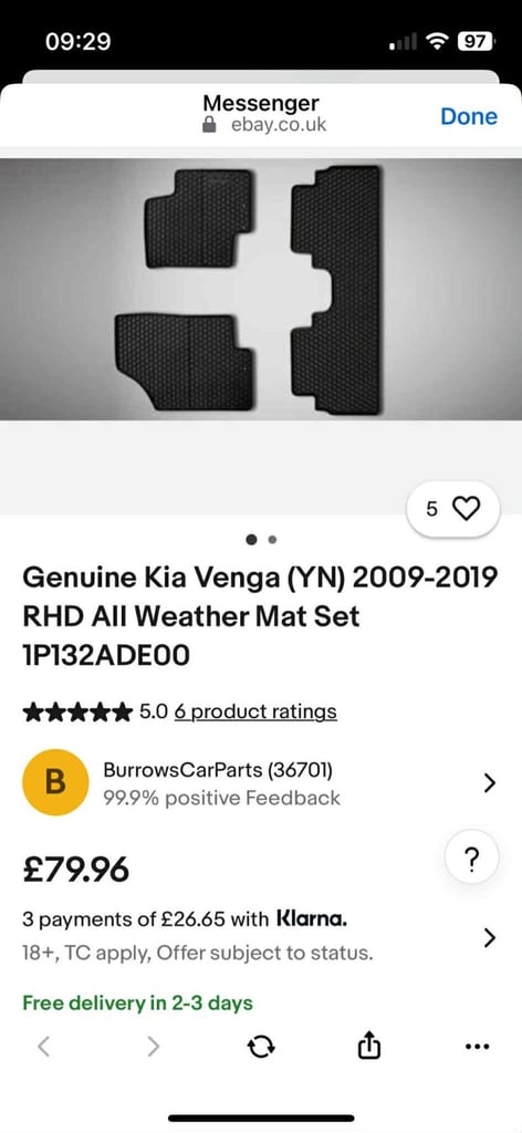 Kia Venga genuine rubber mats new! Cost £80