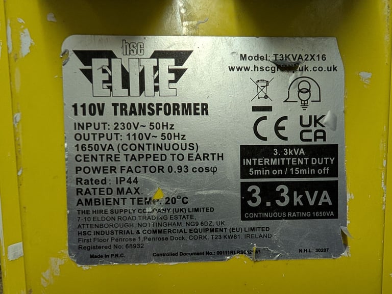 ELITE 3.3 KVA Power Tool Rated Transformer 240v to 110v  T3KVA2X16