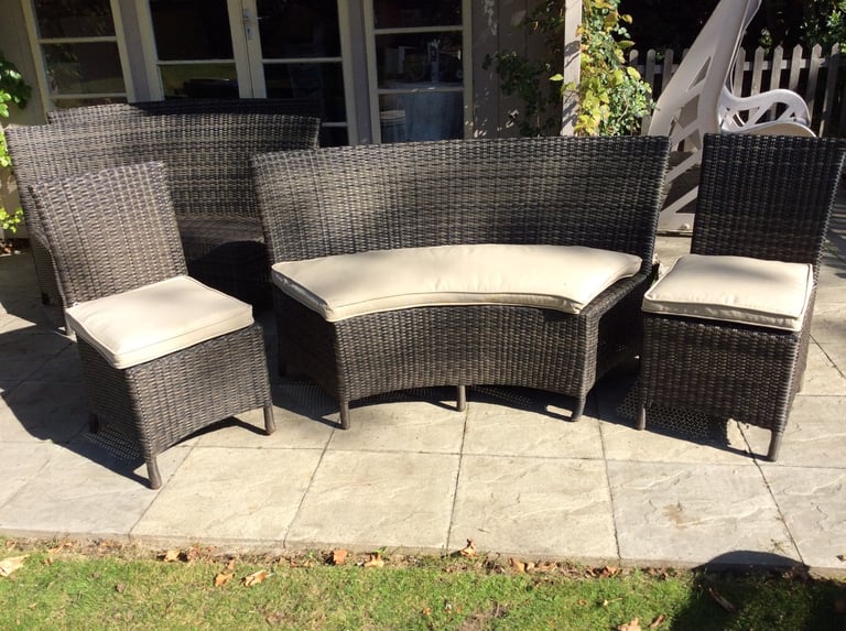 Rattan bench with 2 chairs inc cushions which are in perfect condition 
