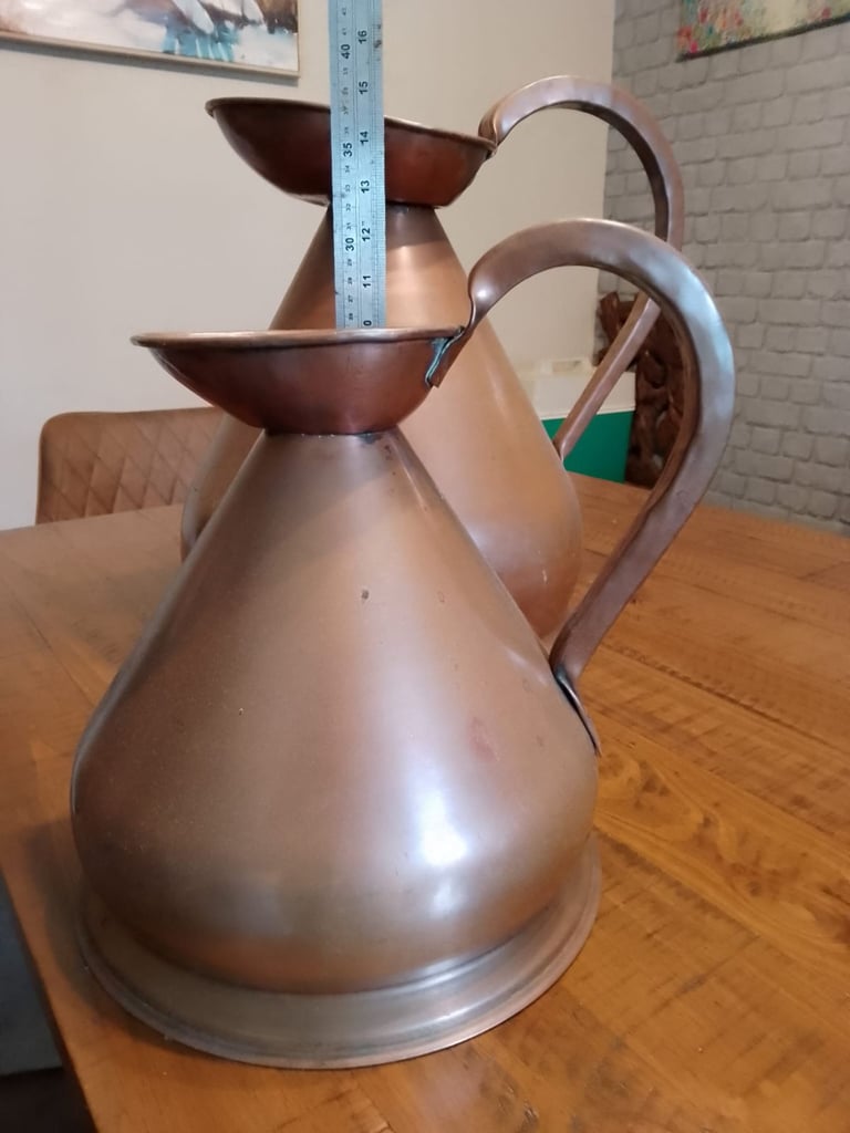Vintage copper brass measure jug collection
