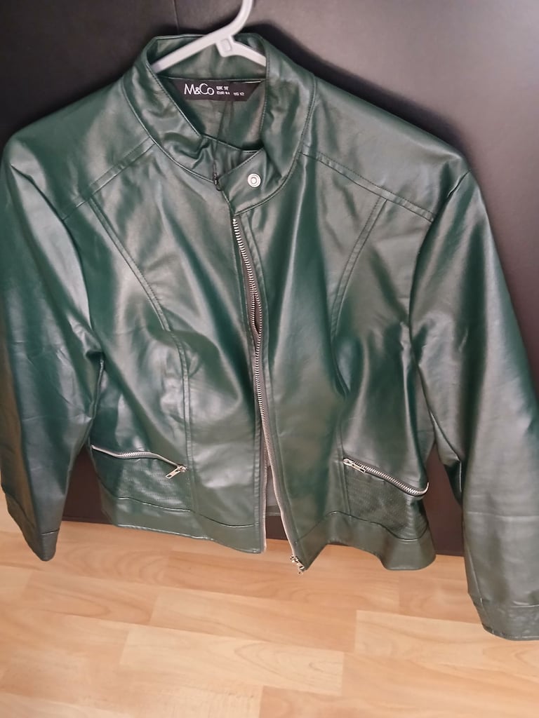 Ladies Green Faux Leather Jacket 
