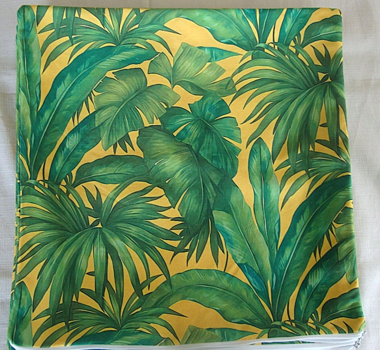 4 cushion covers 40cm x 40cm, (16 x 16 inches), Tropical foliage green & yellow, new