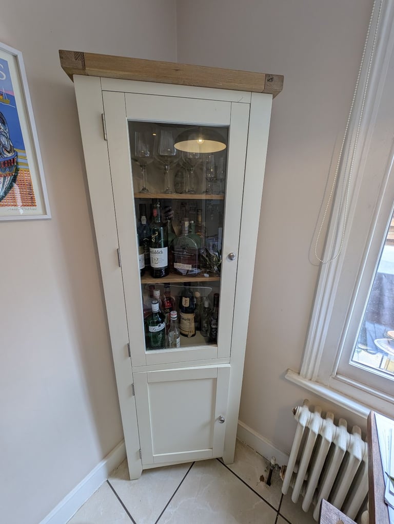 Corner cupboard (drinks cabinet), wood, cream colour