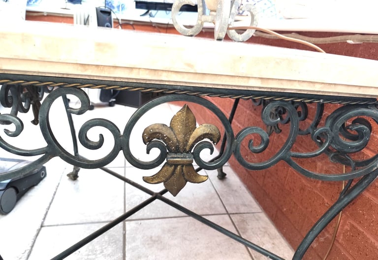 VINTAGE FRENCH MARBLE WROUGHT IRON SIDE TABLE C 1920S HEAVY SOLID