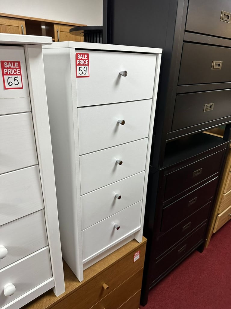 image for Malibu 5 Drawer Narrow unit - White 