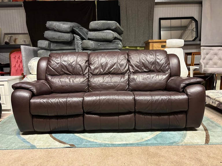 RECLINER Brown Leather 3 Seater Sofa 