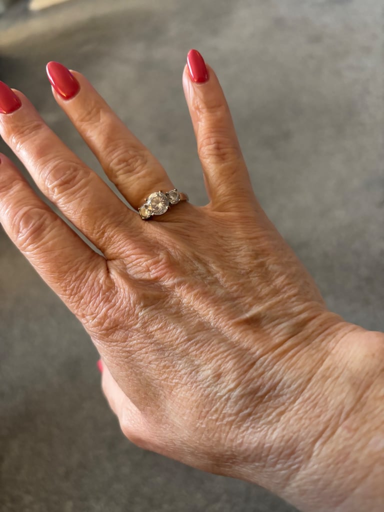 Costume silver ring with 3 diamanté stones