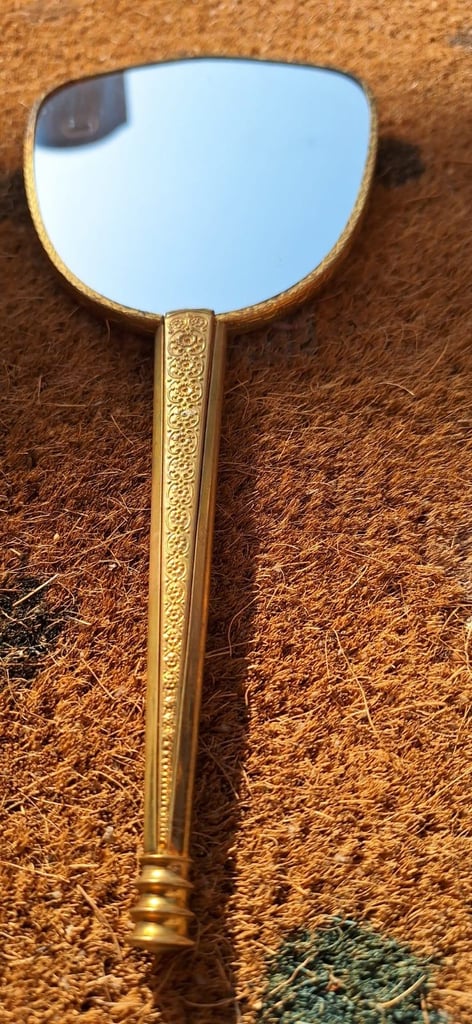 Vintage Handheld Brass Vanity Mirror