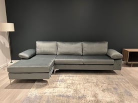 Grey Velvet Large Corner Sofa - Brand New - Ex-show home - RRP £3,000
