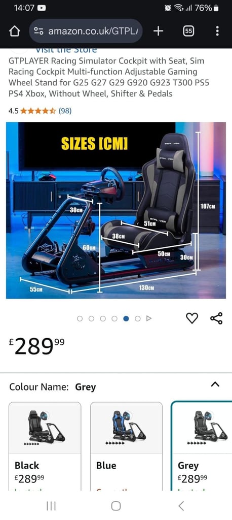 GTPLAYER Racing Simulator Cockpit with Seat Adjustable Gaming Stand G25 G27 G29
